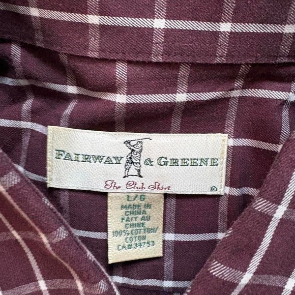 Plaid Button Up Shirt Fairway & Greene Grid Check Men's L 100% Cotton Red Brown - Picture 2 of 8